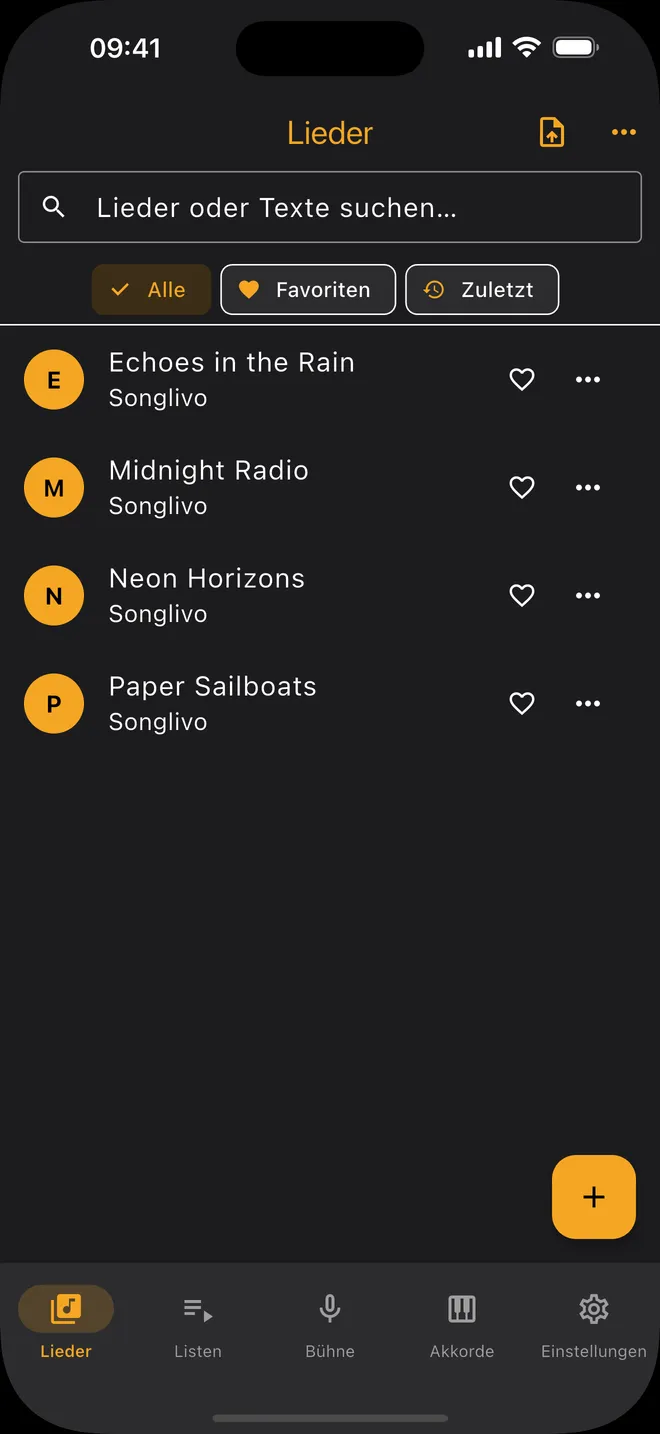 Bibliothek — Songliste und Suche