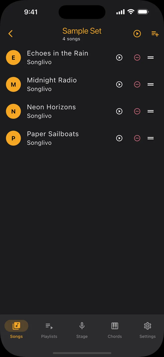 Setlist — adding songs to a list