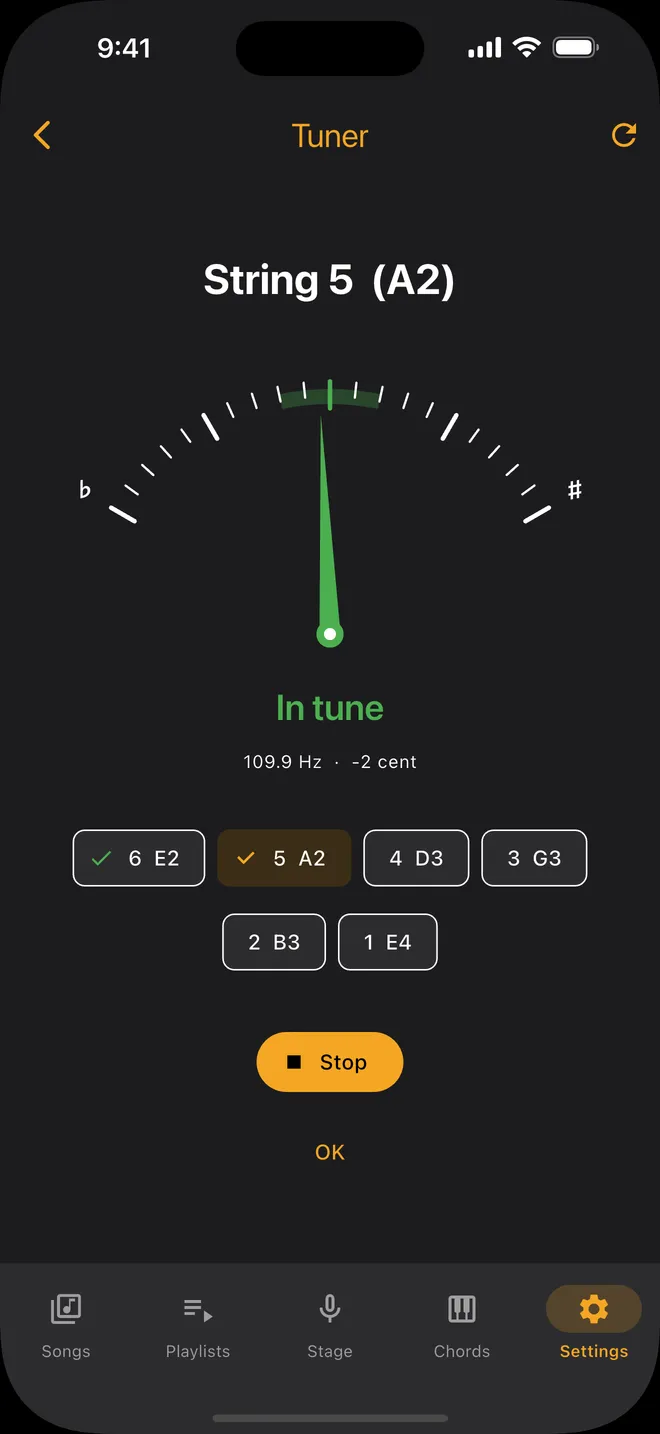 Tuner — guided tuning, string by string