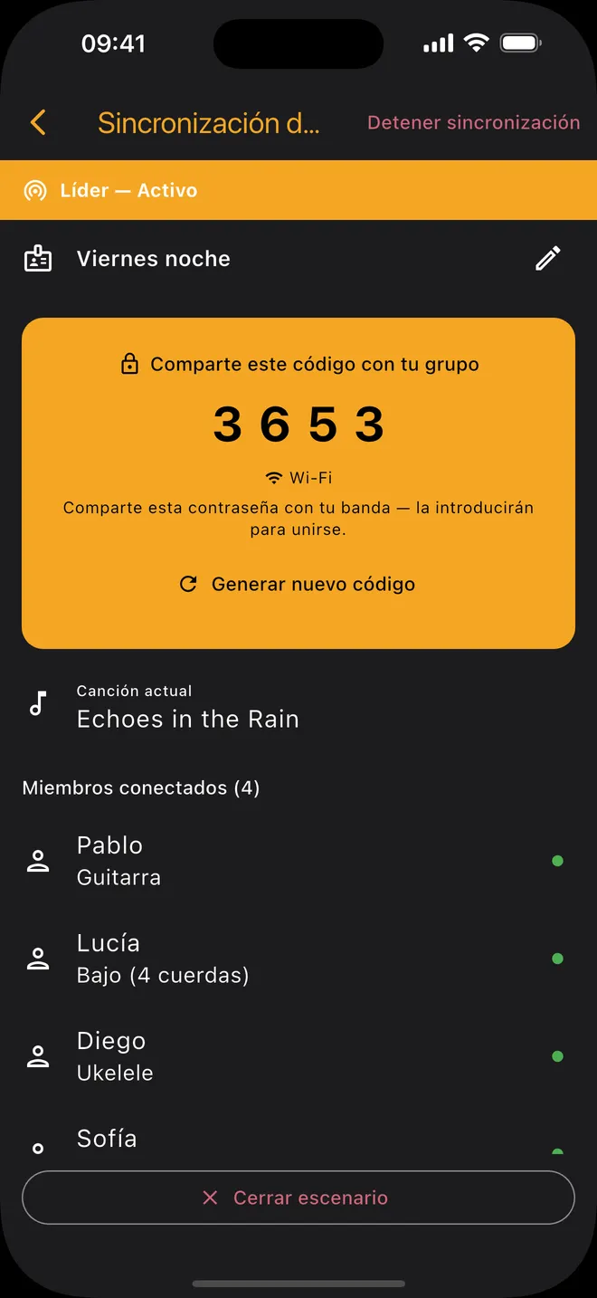 El líder cambia de canción y todo el escenario le sigue al instante.