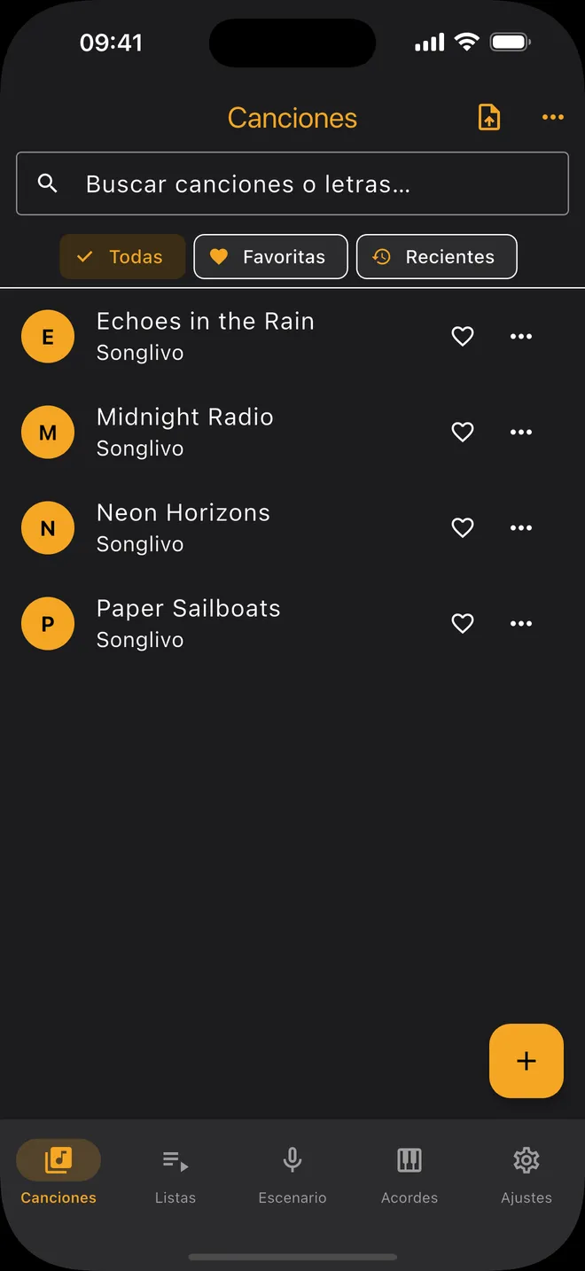Biblioteca — lista de canciones y búsqueda
