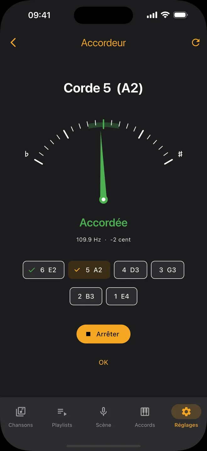 Accordeur — accordage guidé, corde par corde
