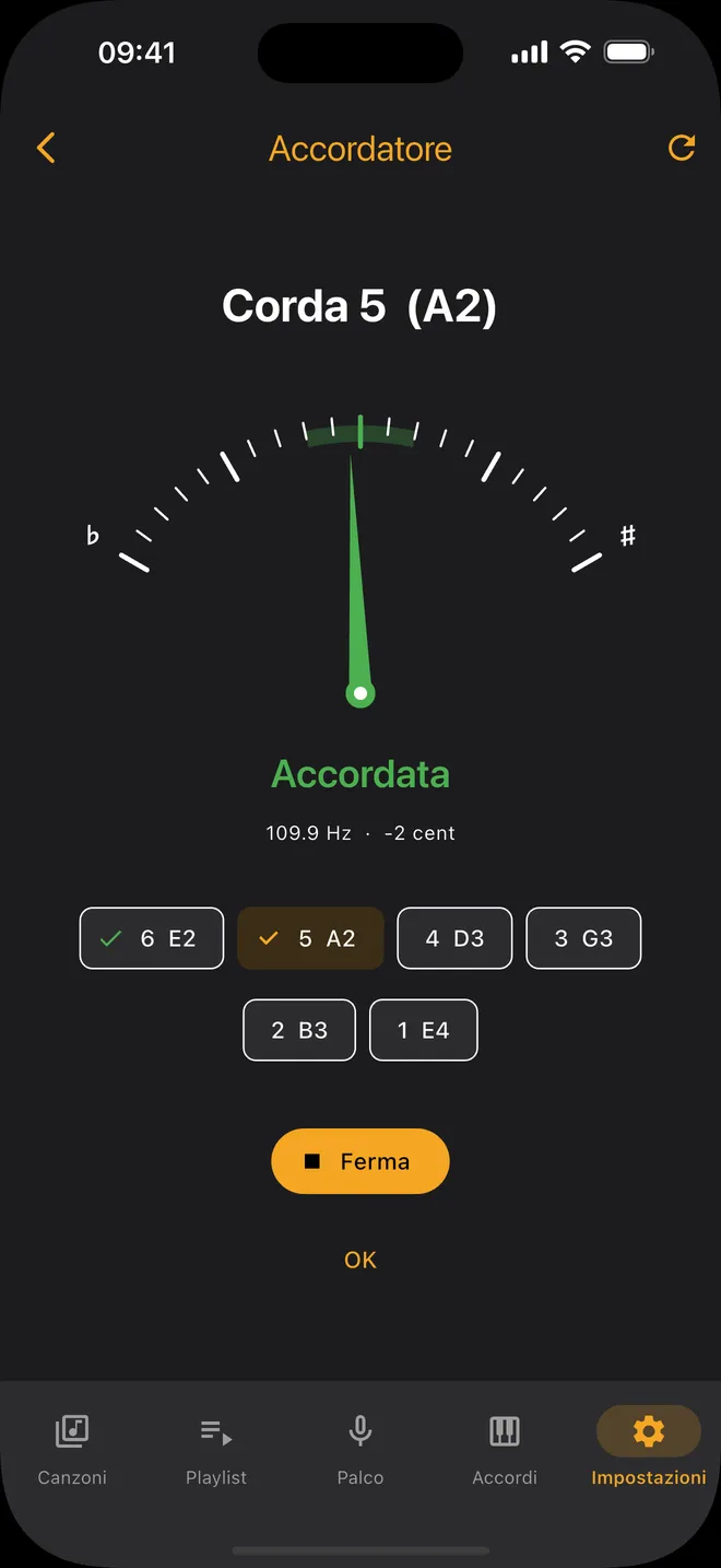 Accordatore — accordatura guidata, corda per corda