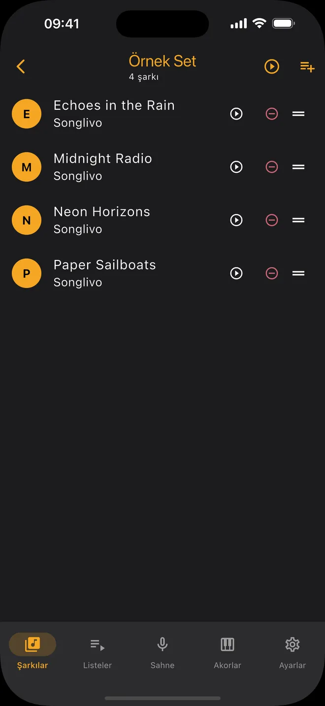 Setlist — listeye şarkı ekleme